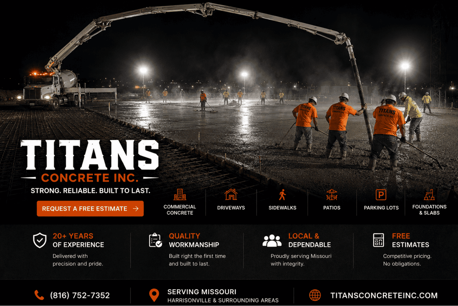 Titans Concrete commercial concrete pour at night